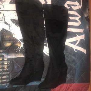 Over the knee faux suede wedge boots